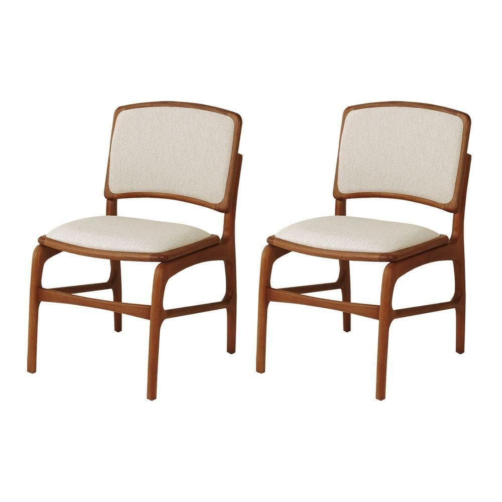 Jogo 2 Cadeiras Para Jantar Florença Madeira Jequitibá Terra Encosto E Assento Em Tecido Linho Bege
