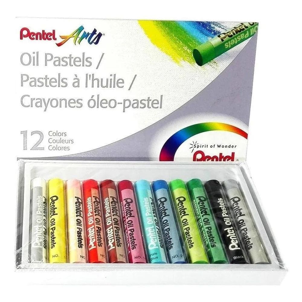 3X Giz Pentel Pastel Oleo Escolar E Artistico 12 Cores Phn-1