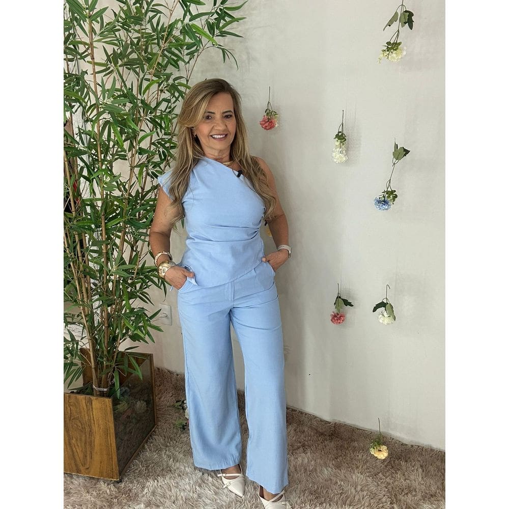 Conjunto Calça Pantalona Blusa Bata Nula Manga Crisconf