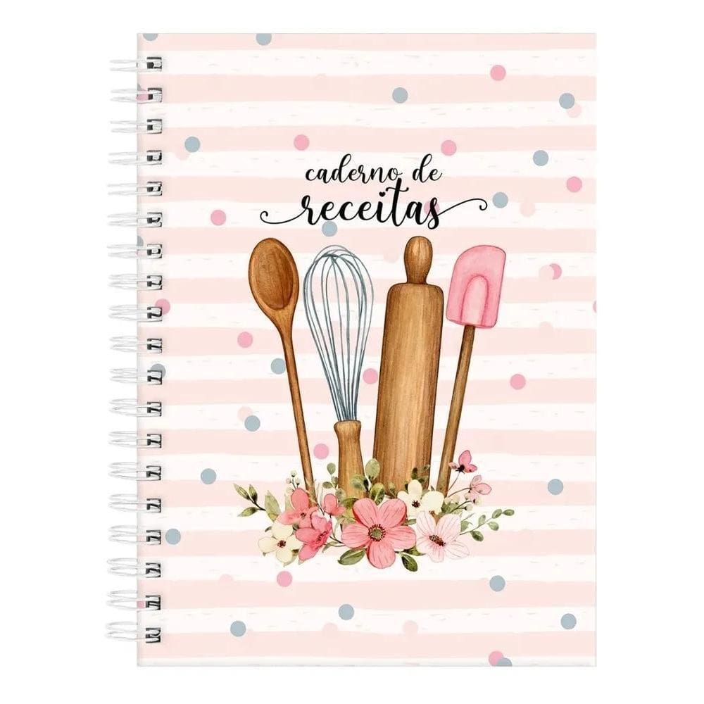 3X Caderno De Receitas Floral Listras Fuê Rosa