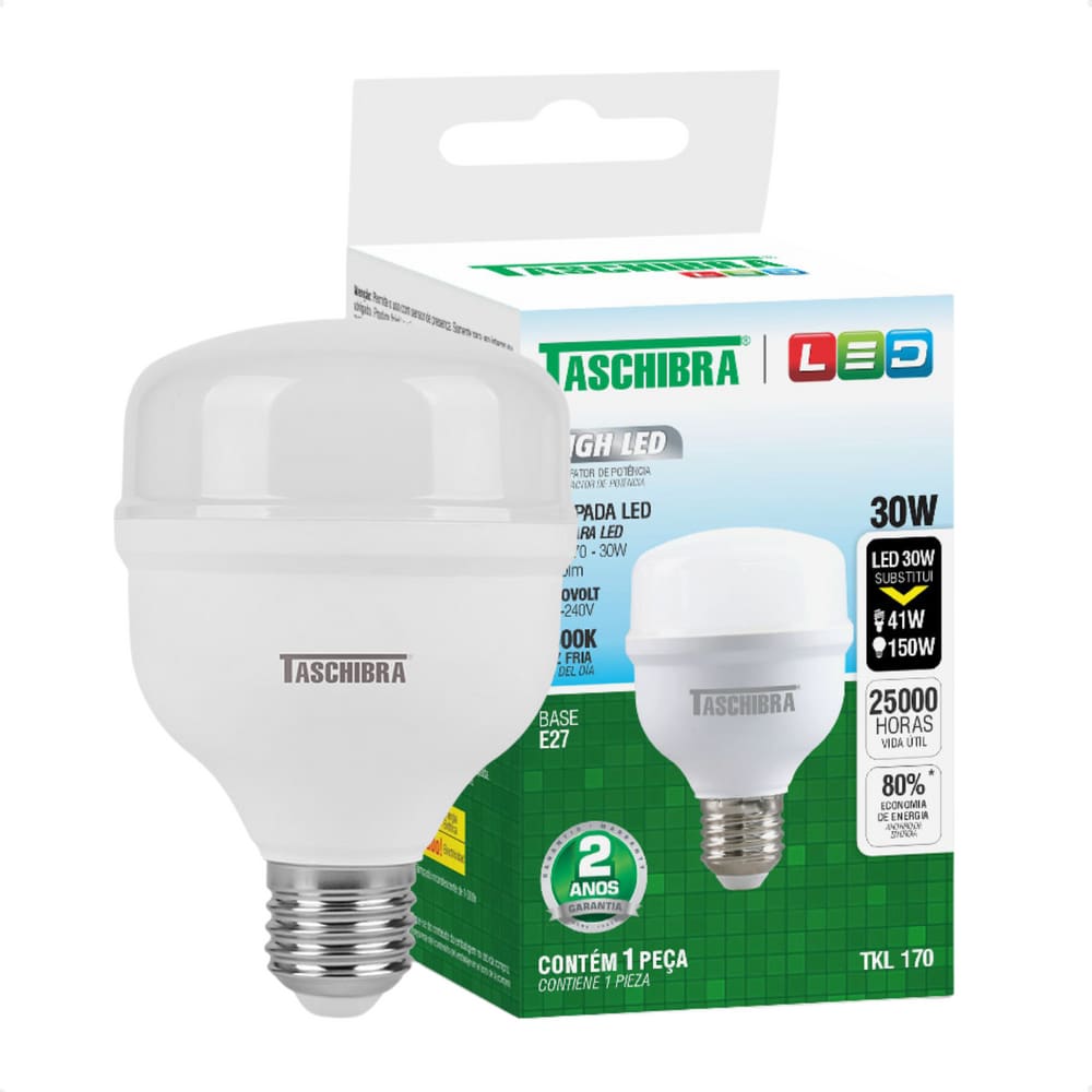 Kit 5 Lâmpadas High Led TKL 30W Taschibra E27 Bivolt 6500K Frio