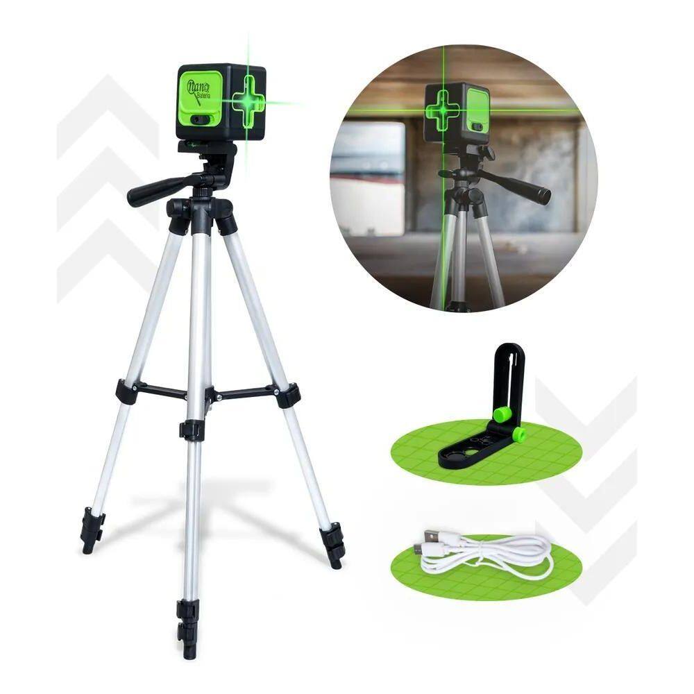 3X Nível A Laser Verde 2 Linhas Esquadro + Suporte + Tripé R