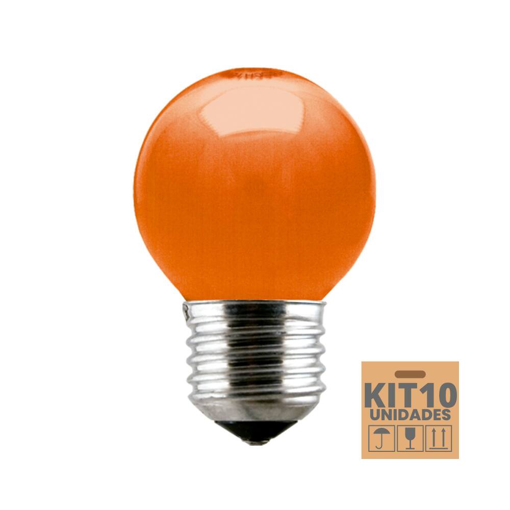 Kit 10 Lâmpadas Incandescente Taschibra Bolinha 15w E27 110V Laranja