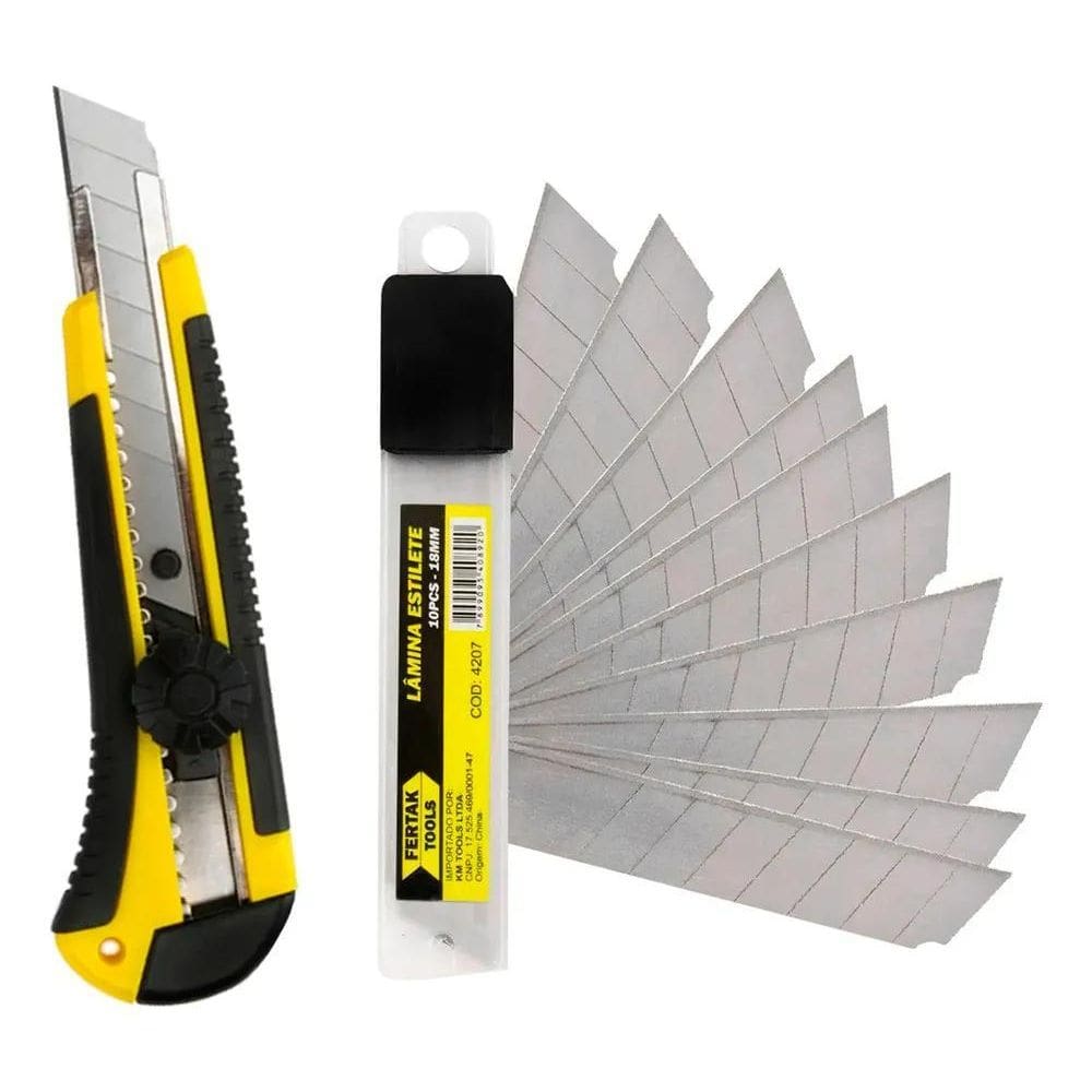 3X Estilete Profissional Emborrachado C/Trava 18Mm + 10 Lami