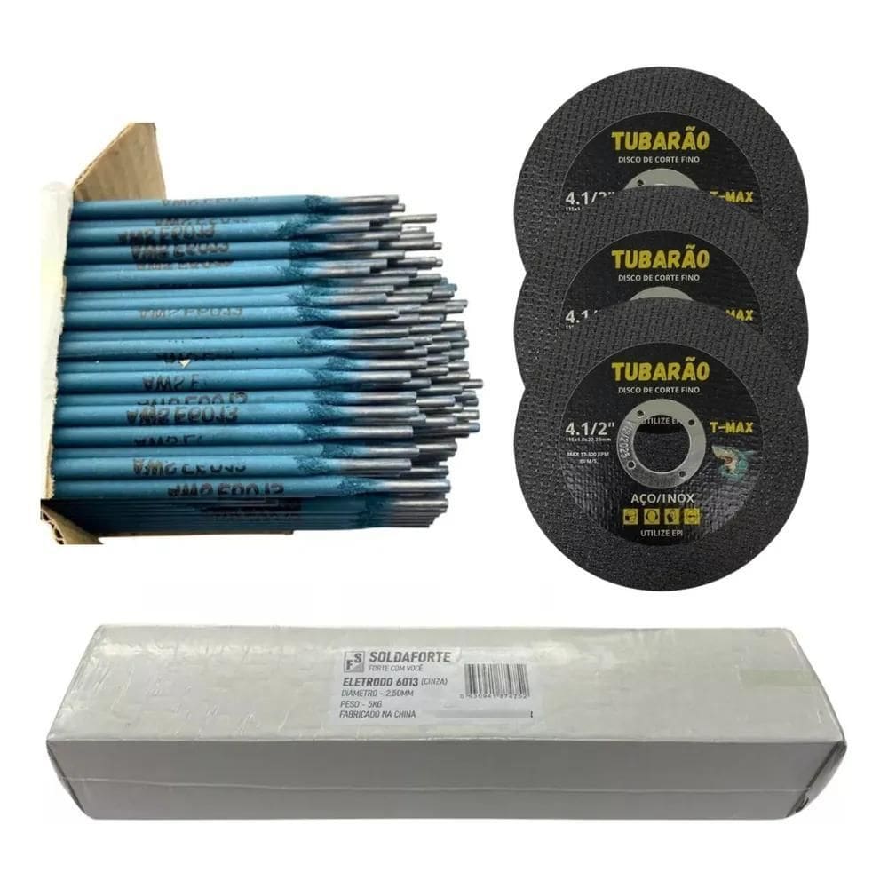 3X 5Kg Eletrodo 6013 Azul 2,50Mm + 3 Discos Corte - Soldafor