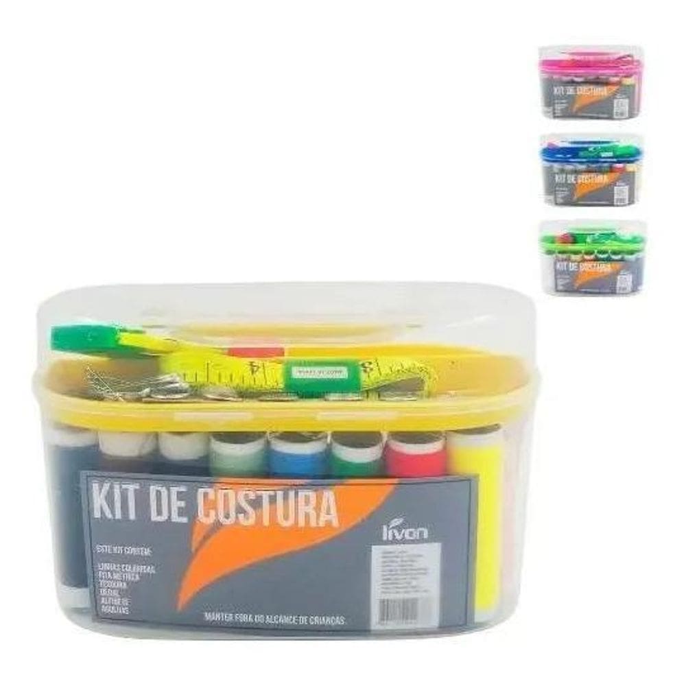 3X Kit Costura Maleta Com Acessórios- Linhas, Tesoura E Agul