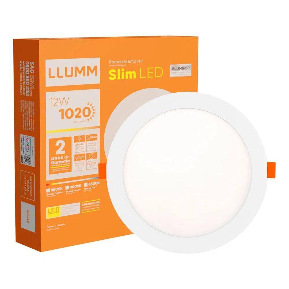 3X Painel Slim Led 12W Plafon Embutir 17Cm Redondo Alumínio