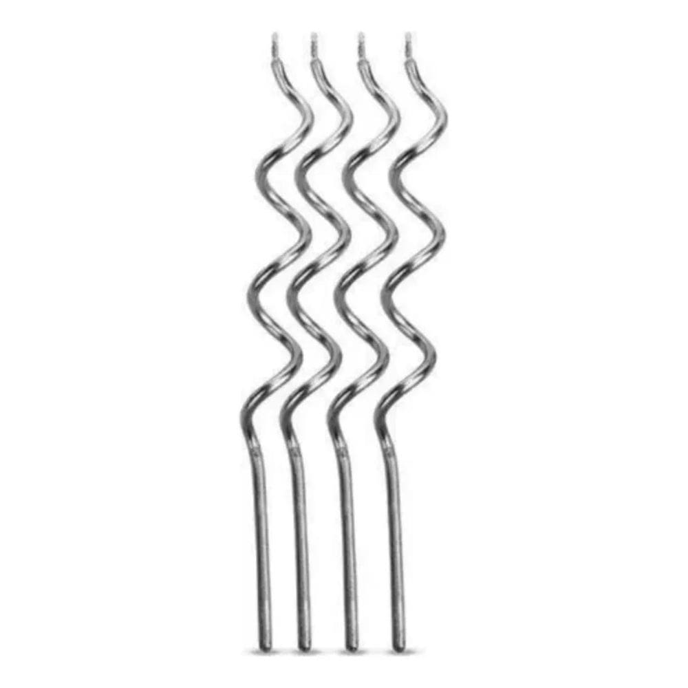 3X Vela Palito De Aniversário Espiral Prata 4 Unidades Silve