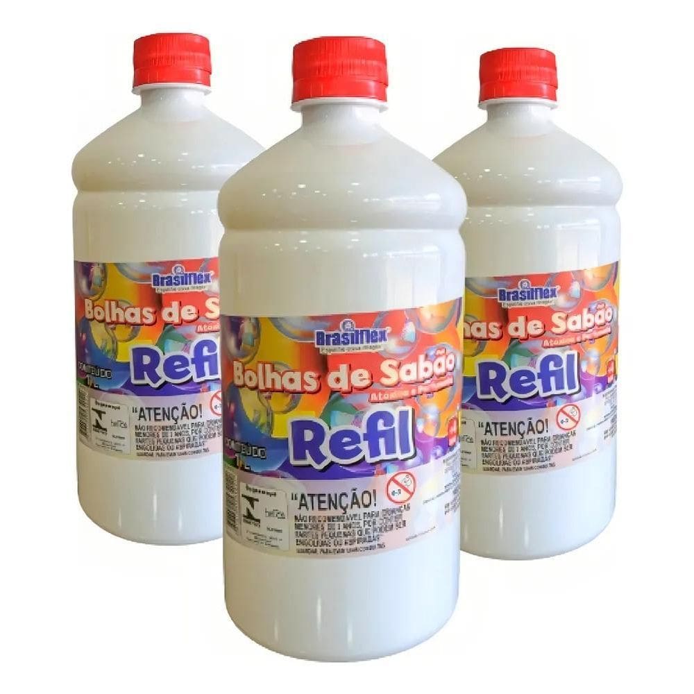 3X Kit Refil Bolhas De Sabão Líquido 3L Atóxica Brasilflex C