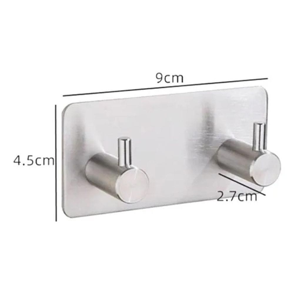 3X Suporte De Parede Duplo Com Adesivo Metal Até 5Kg Cor Pra