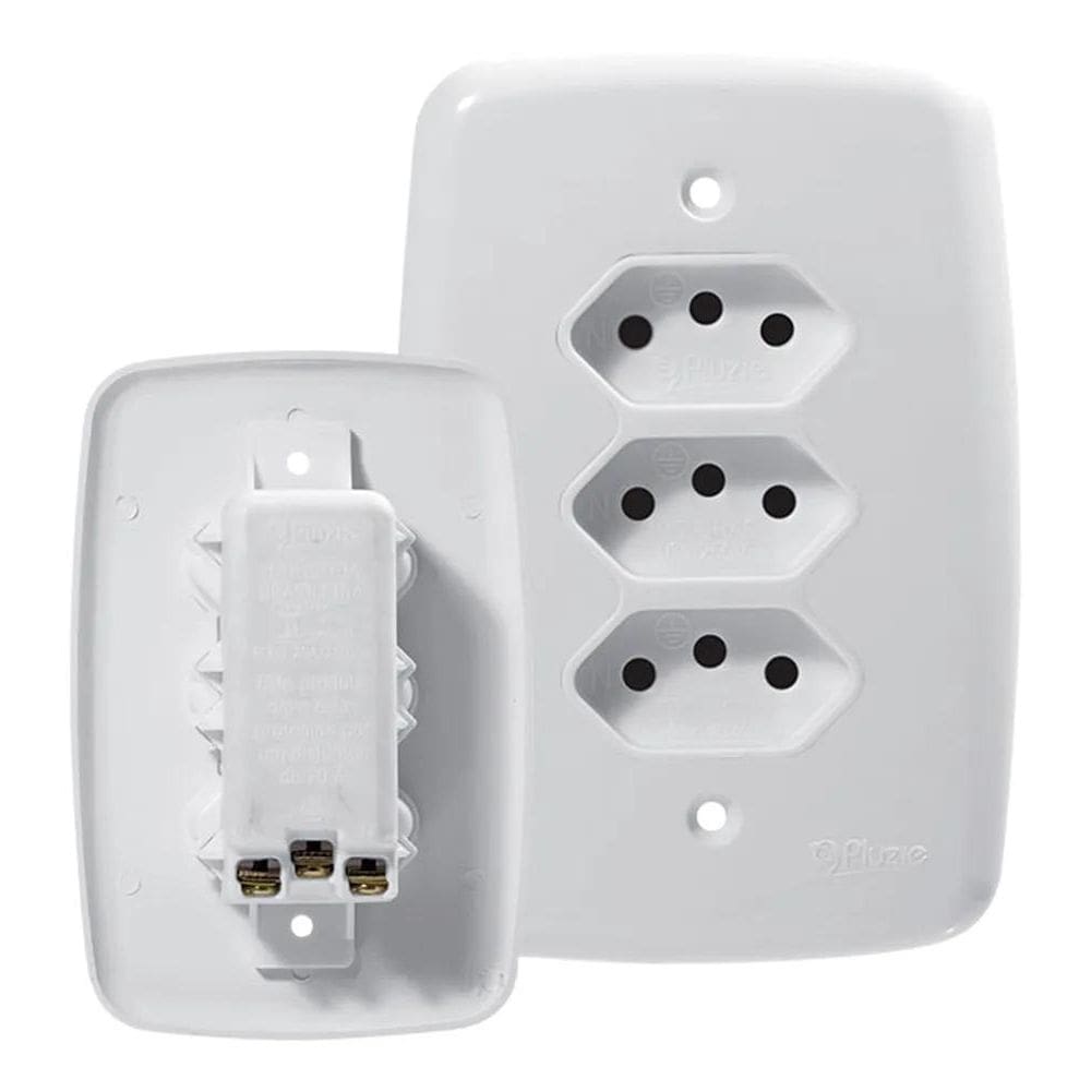 3X Tomada Tripla 10A Monobloco Linha Fácil Ideale Pluzie Cor
