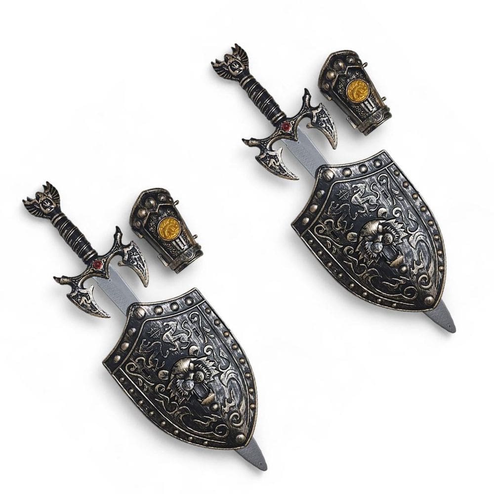 2 Kits Medieval Espada Manopla Escudo Leão Infantil Jr0344