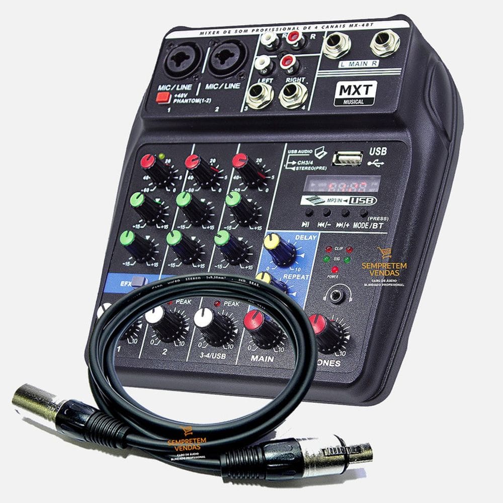 Kit Mesa de Som e Cabo de Áudio XLR Macho XLR Fêmea 5 Metros