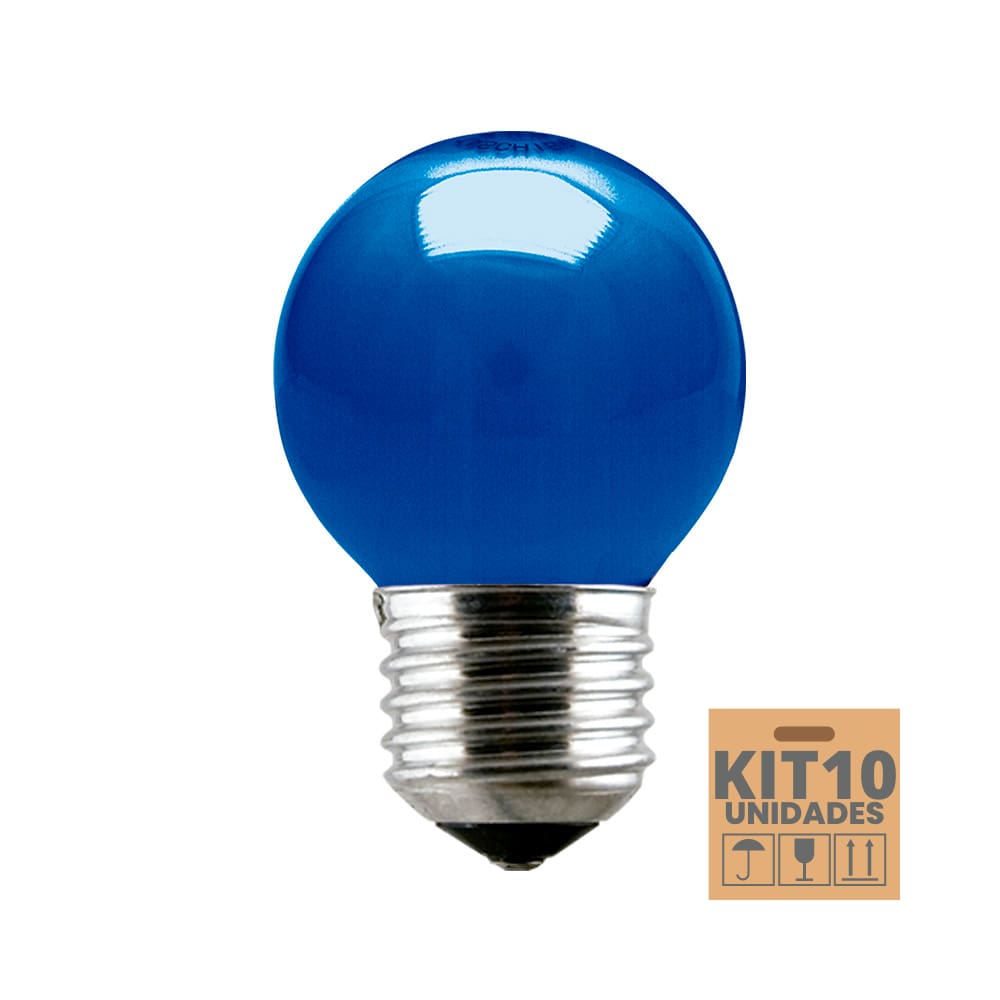 Kit 10 Lâmpadas Incandescente Taschibra Bolinha 15w E27 110V Azul