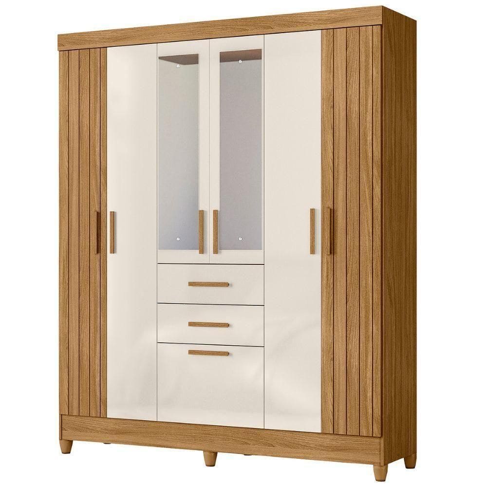 Guarda Roupa Casal Espelho 7 Portas 165 Cm Malta Freijo Off White Friso Moval