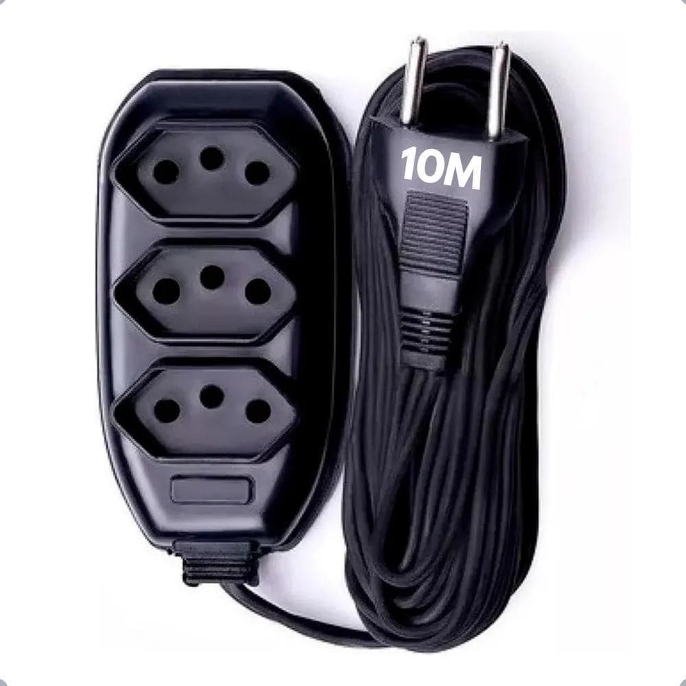 3X Extensão Elétrica 3 Tomadas 10 Metros Bivolt 10A Mag Stor