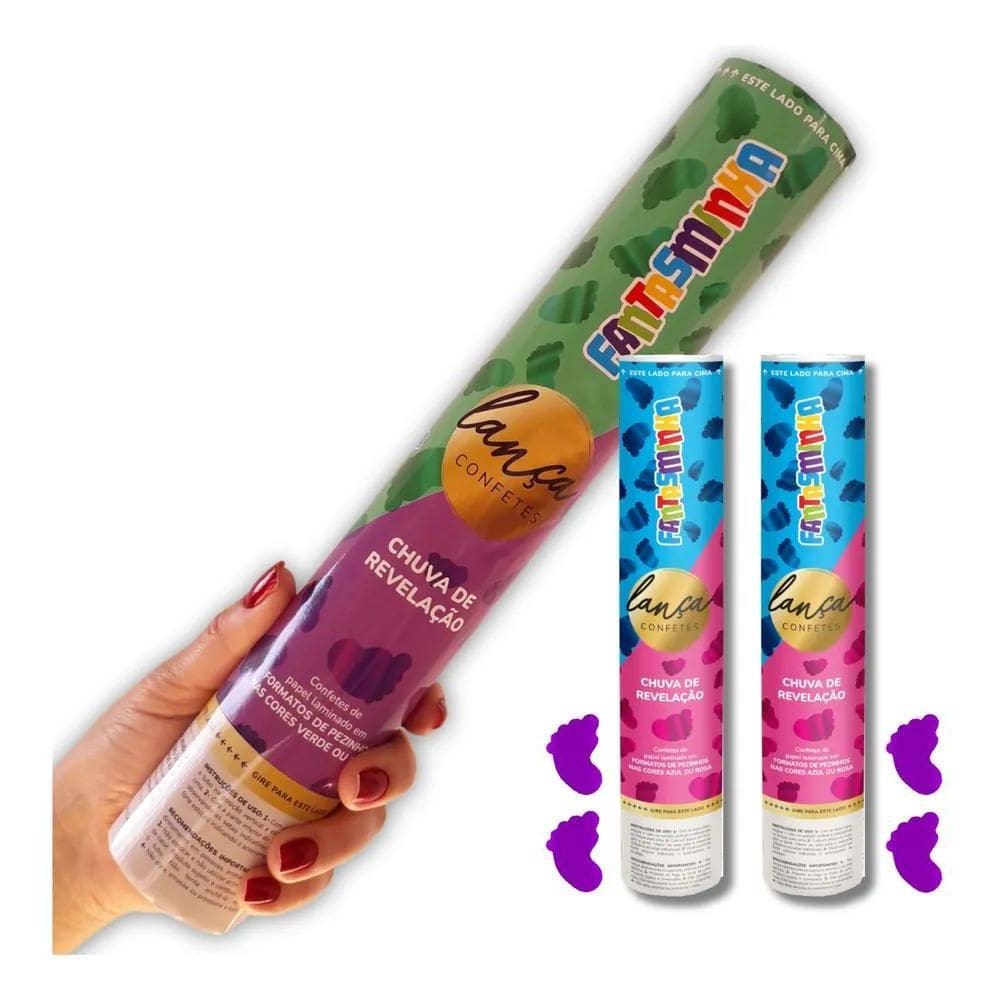3X Lança Confetes Chá Revelação  Kit C/2  Formato Pezinhos