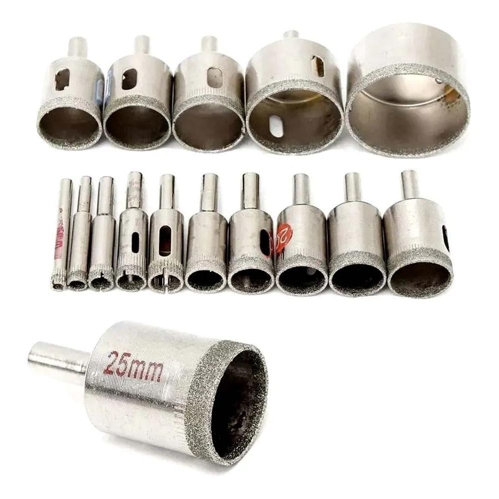3X Serras Copo Diamantadas Vidro Ceramica Etc 6-50Mm - 15 Pe