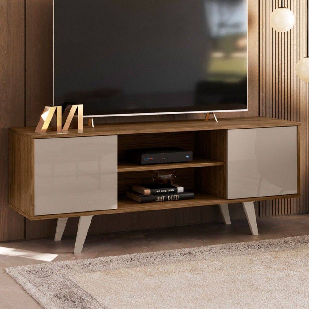 Rack para TV Até 50 Polegadas Ravena 2 Portas 1 Prateleira Marrom Claro/Naturalle - Pnr Móveis