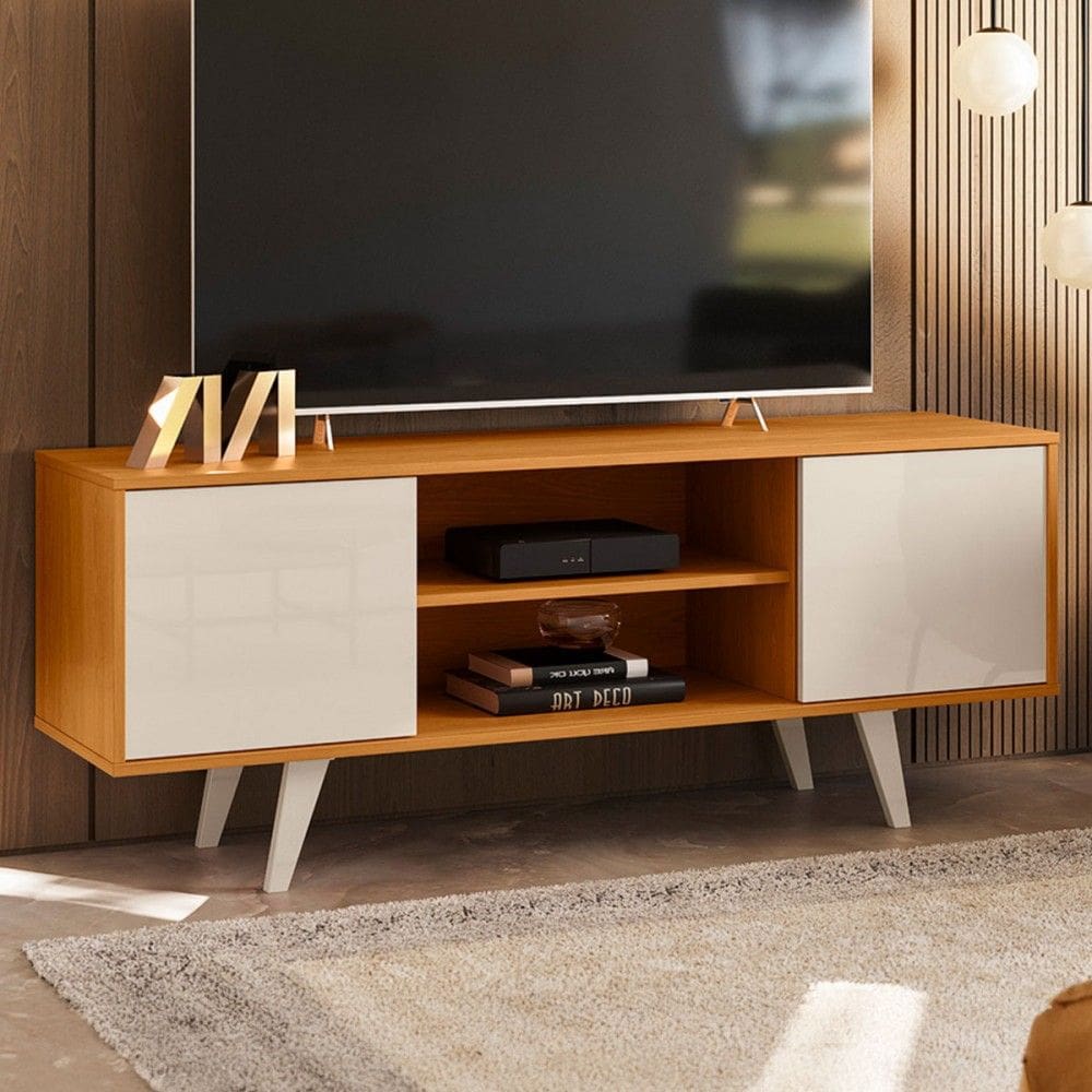 Rack para TV Até 50 Polegadas Ravena 2 Portas 1 Prateleira Cinamomo/Off White - Pnr Móveis