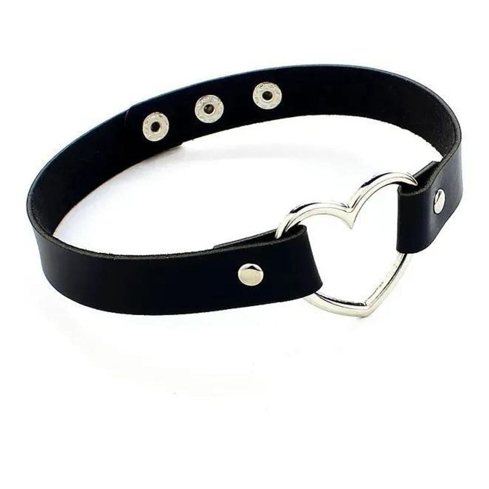 3X Gargantilha De Couro Argola De Coração Choker Preta Gótic