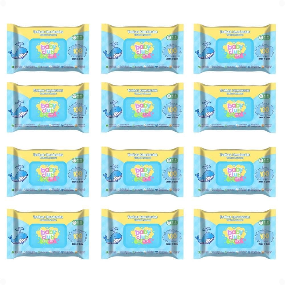 Kit Baby Club Ultra Care: 12 Pacotes Toalhas Umedecidas Baby 20x13cm Com 100Un