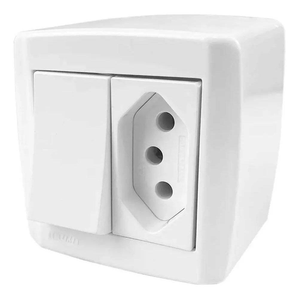 3X Interruptor Simples + Tomada 20A Box Slim Ilumi Externo C