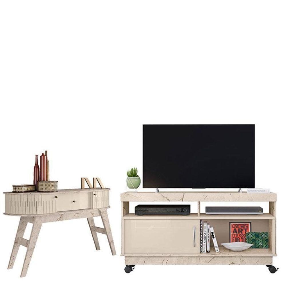 Rack Bancada Artur Com Aparador Estoril Calacata Off White - Madetec