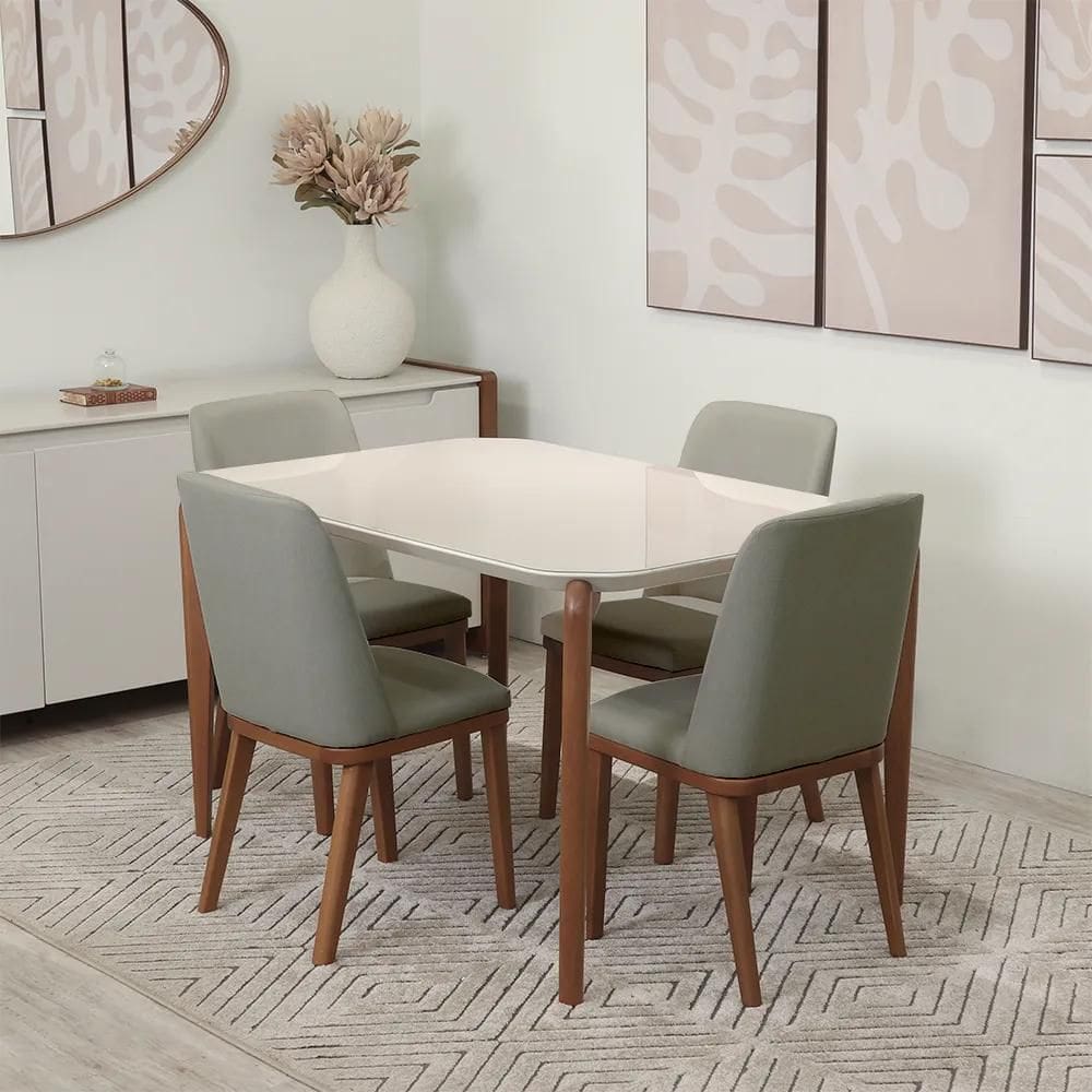 Conjunto de Jantar Mesa Retangular com Vidro Donatella 4 Cadeiras Kalina - Natural c/ Carbono
