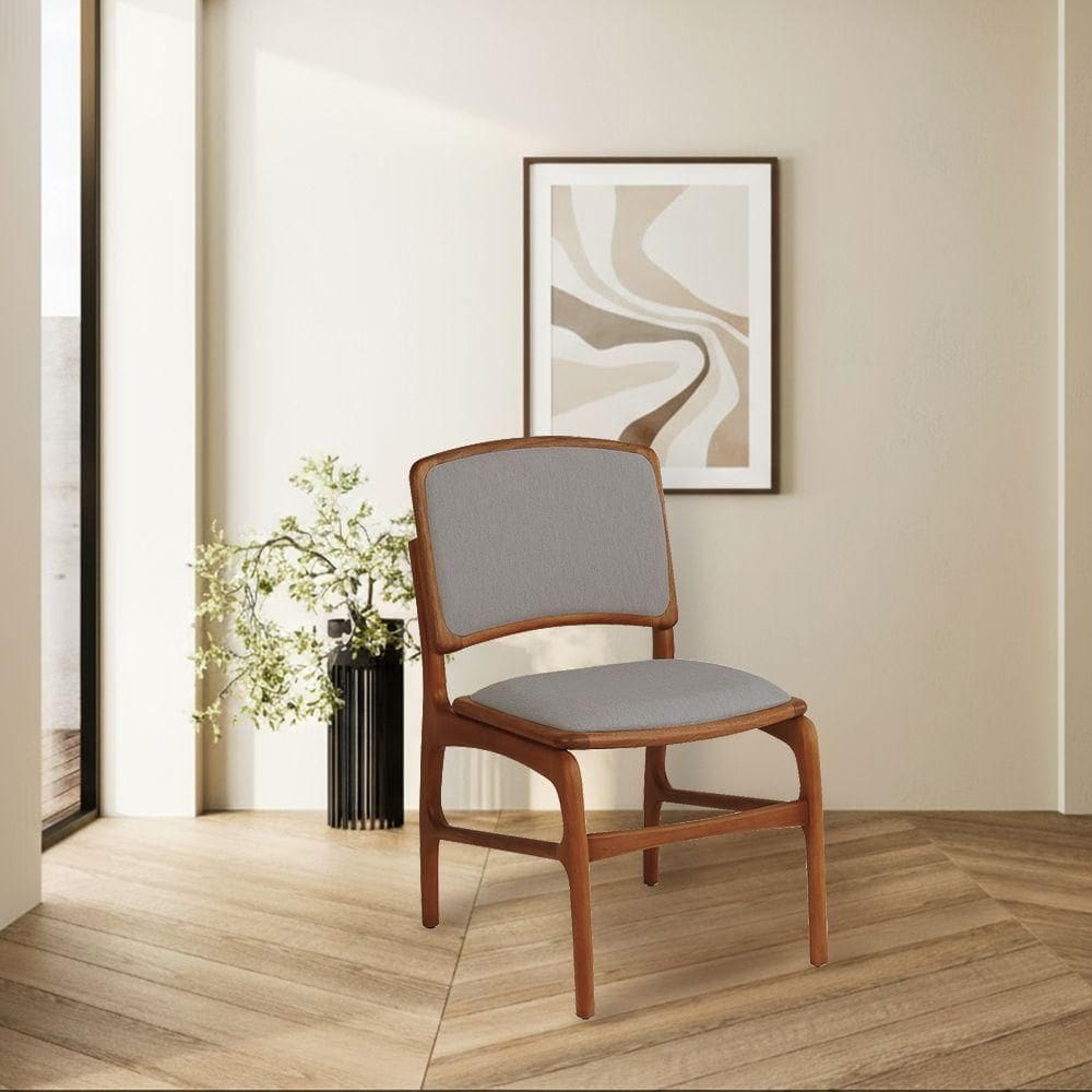Cadeira Para Jantar Florença Madeira Jequitibá Terra Encosto E Assento Em Tecido Linho Cinza
