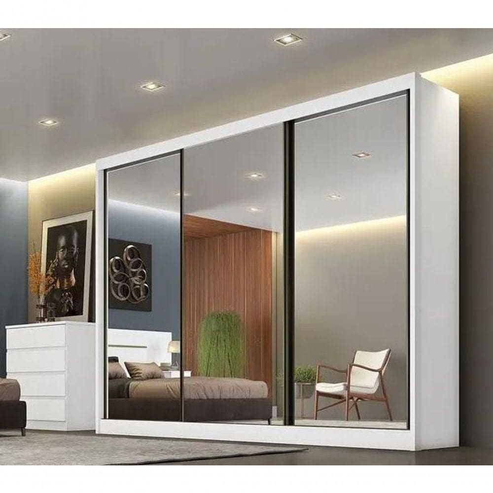 Guarda Roupa Casal 3 Portas E 6 Gavetas Com 3 Portas Espelhadas Diamond Novo Horizonte Branco
