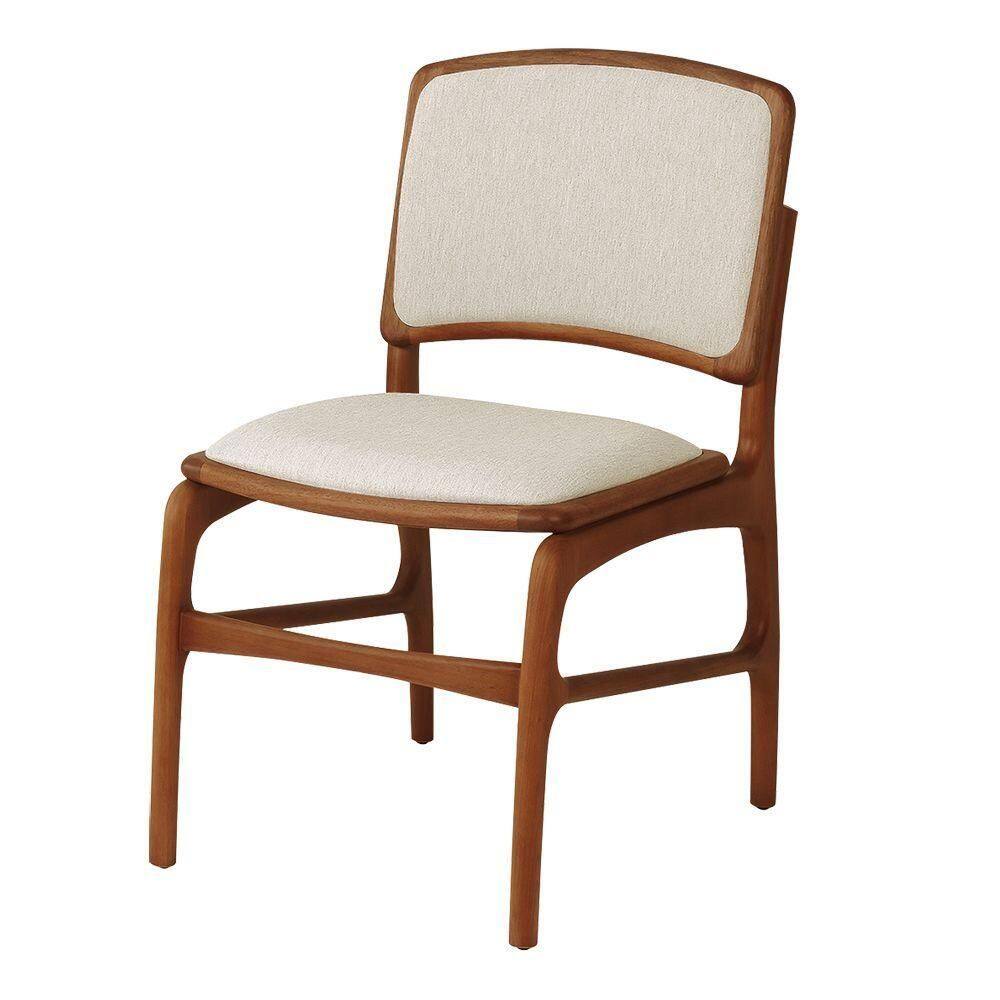 Cadeira De Jantar Florença Jequitibá Terra Encosto Em Tecido Premium Linho Bege