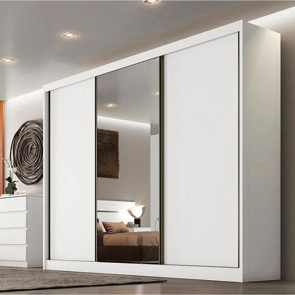 Guarda Roupa Spazzio 3 Portas Com Espelho Neve - Novo Horizonte