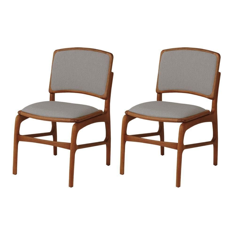 Jogo 2 Cadeiras Para Jantar Florença Madeira Jequitibá Terra Encosto E Assento Em Tecido Linho Cinza