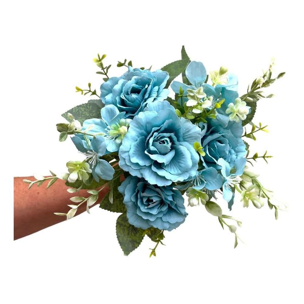 3X Kit Com 2 Buquês De Rosas E Flores Com Folhagens Artifici