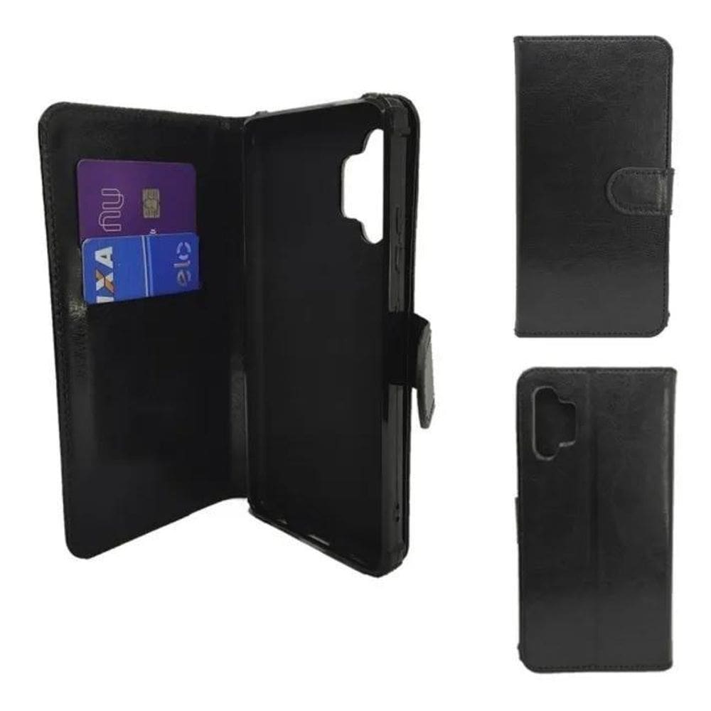 3X Capa Capinha Carteira Flip Couro Preto Para Galaxy A32 4G