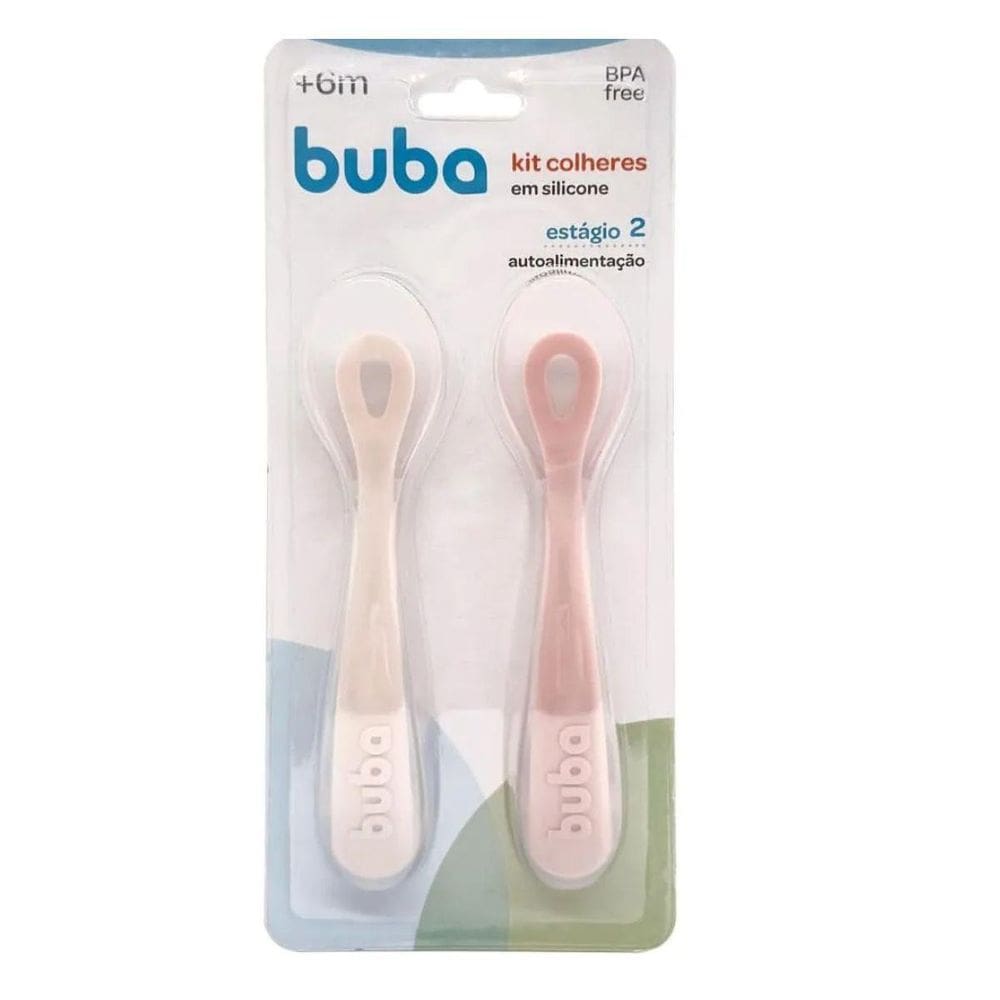 Kit 2 Colheres Em Silicone Fase 2 Rosa 18831 - Buba
