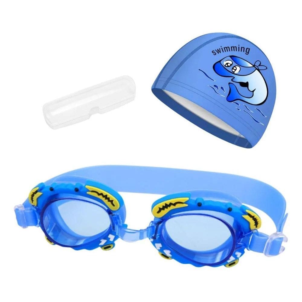 3X Kit Touca Óculos Natação Piscina Infantil Crianças Hero B