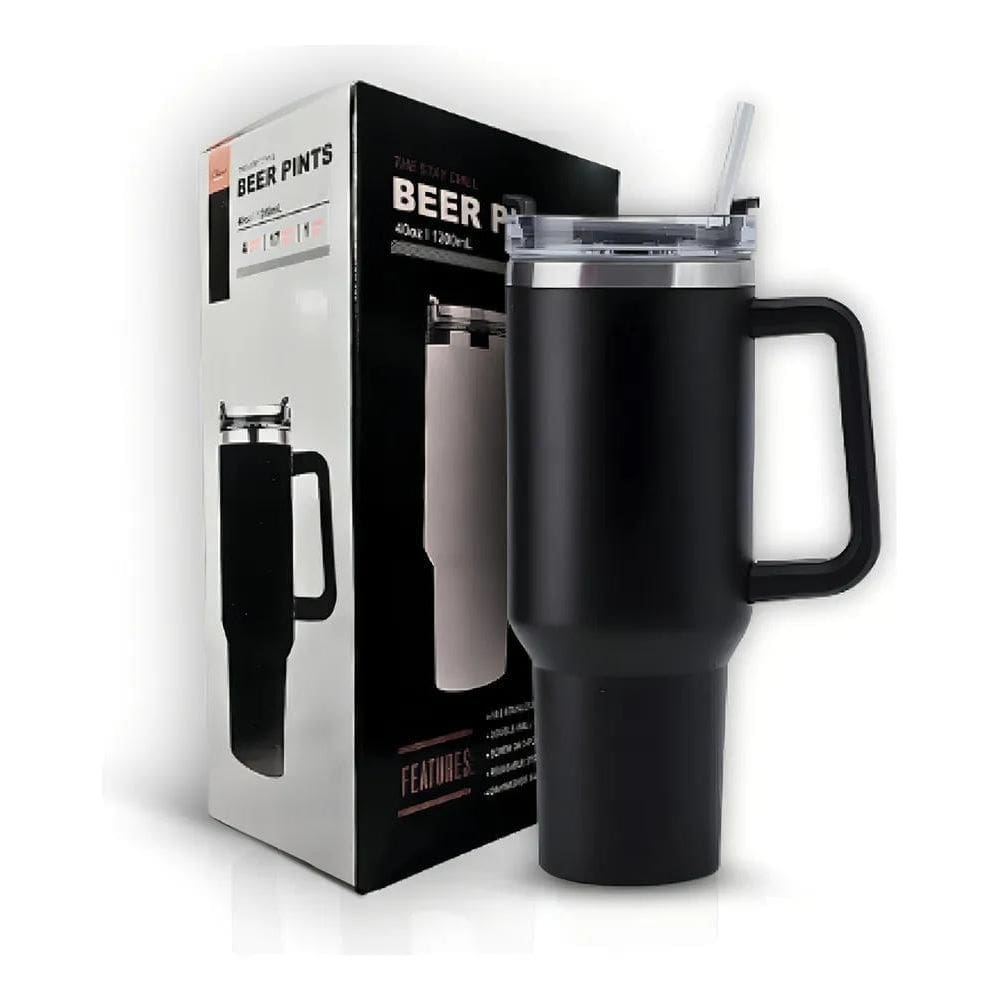 3X Copo Térmico Garrafa Aço Inox Camada Dupla 1200Ml Preto