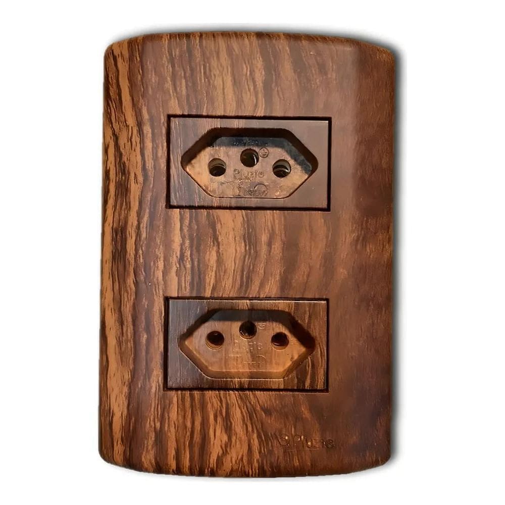 3X Tomada Dupla 10A Rústico Imbuia Estilo Madeira Fosco Pluz
