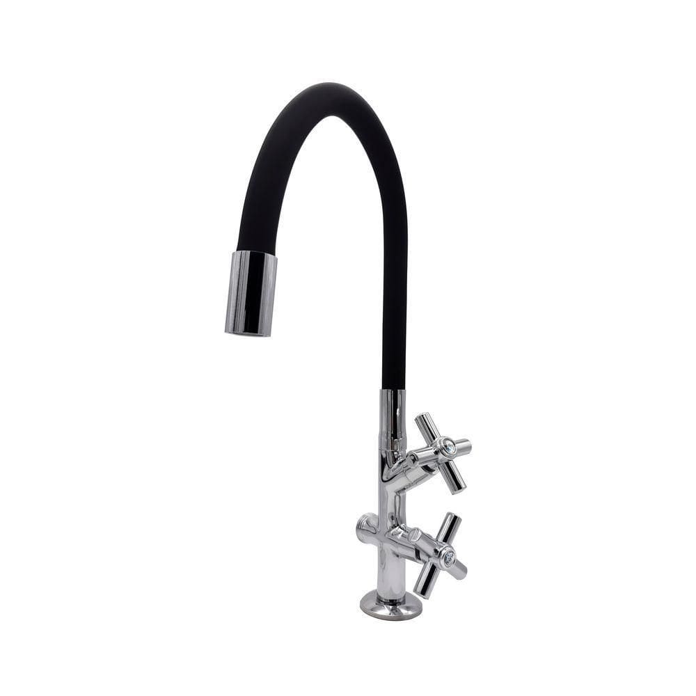 Torneira Pia Cozinha Tanque Mesa Bancada Duas Saídas Mangueira Flexível Preto Metal Luxo