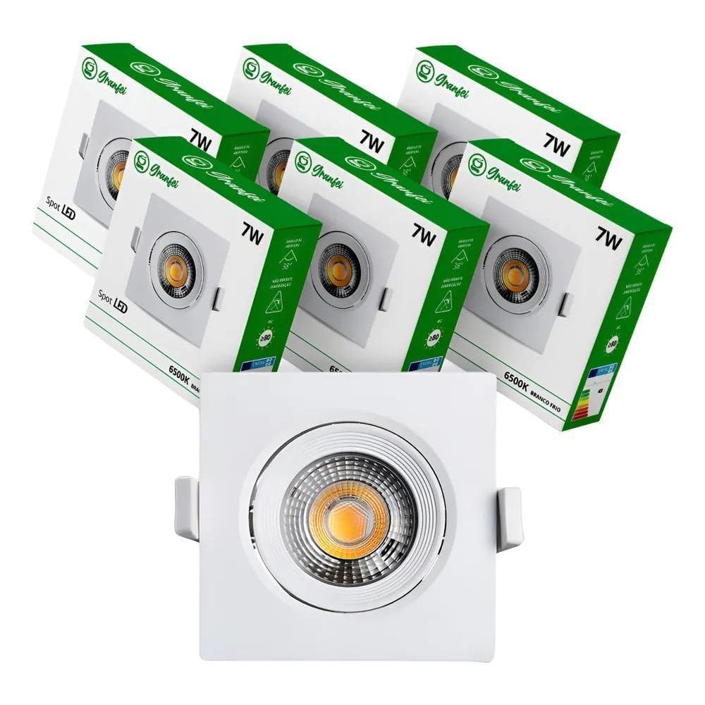 3X 5 Luminária Spot Led 7W Embutir Teto Direcionável Granfei