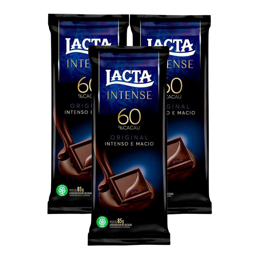 Kit 3 Chocolate Lacta Intense 60% Cacau 85g