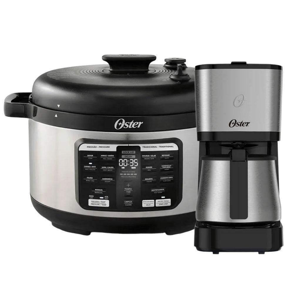 Kit Panela De Pressão 5,7L Multifunções E Cafeteira Com Jarra Inox Oster 110V