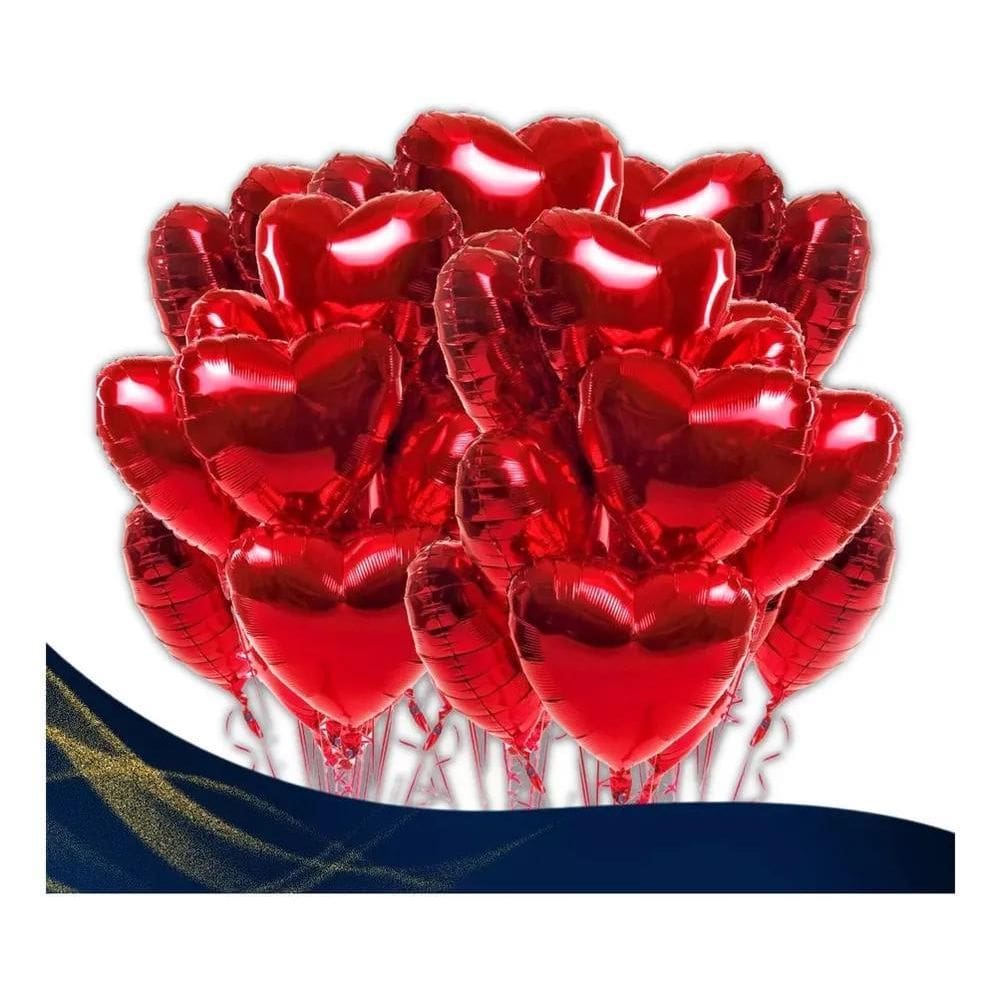 3X Kit 50 Balao Coração Metalizado 45Cm Dia Das Mães Namorad