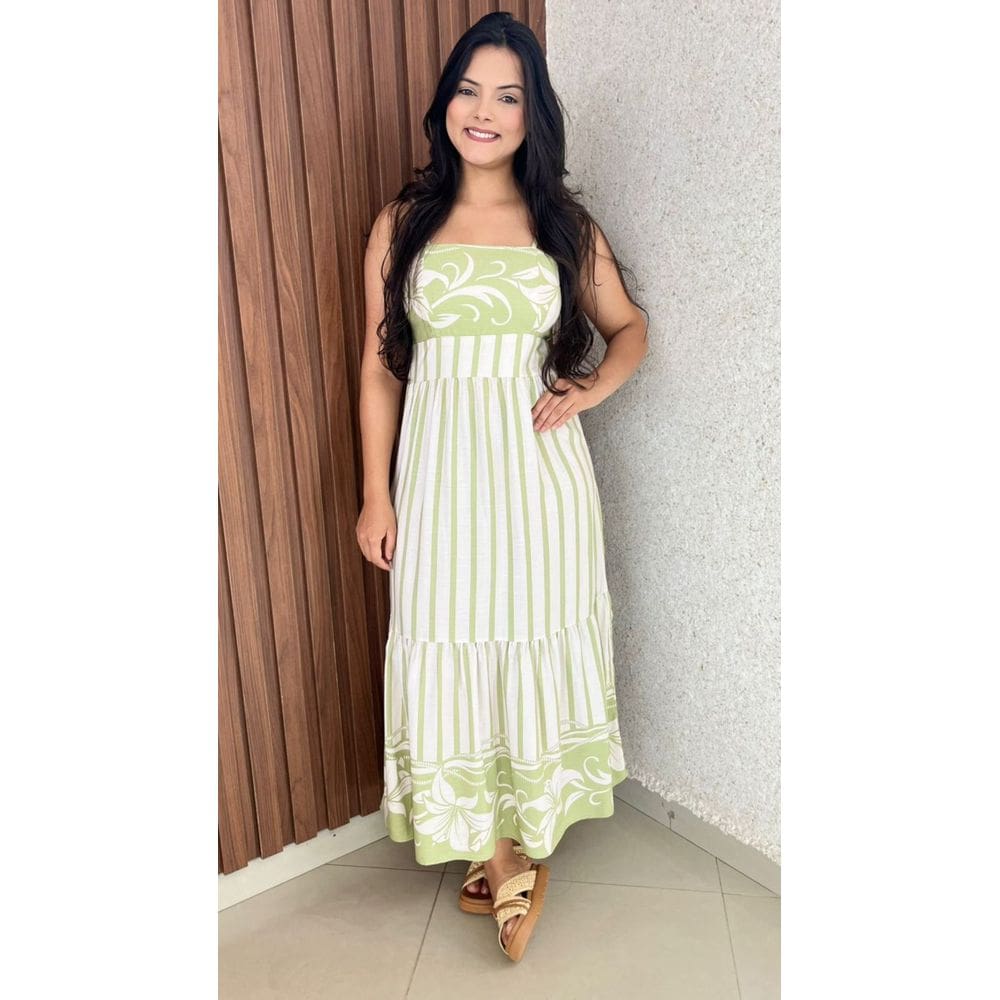 Vestido Longo De Alça Estampado Litras Lastex Costa Crisconf