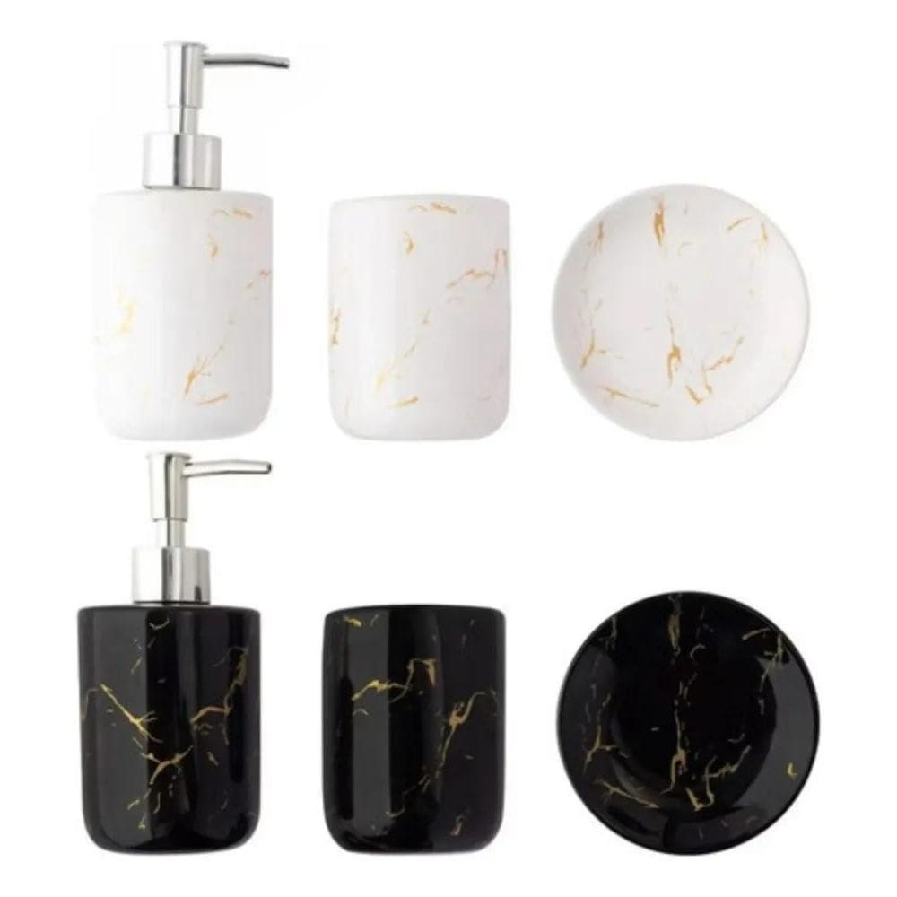 3X Kit Banheiro Lavabo Jogo 3 Pç Sabonete Dispenser Marmoriz
