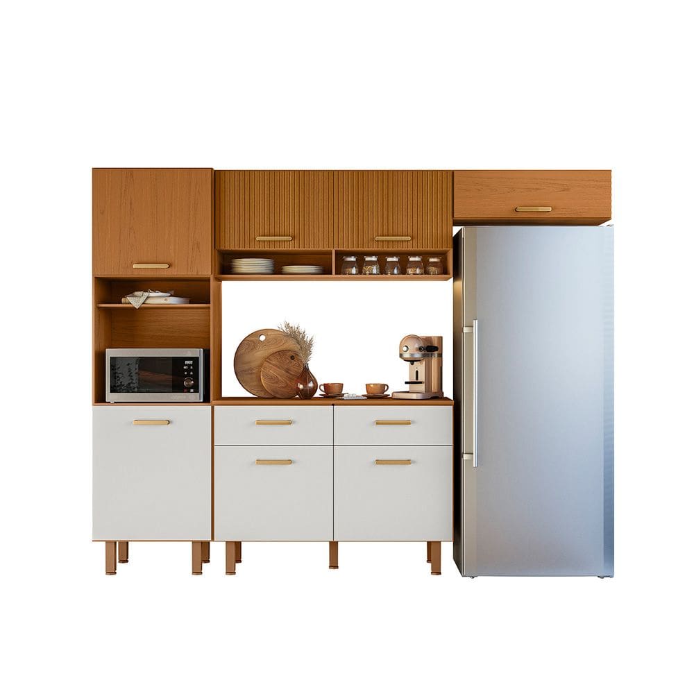 Cozinha Compacta + Balcão Com Tampo (04 Peças) Maia Freijo Uv Ripado Acetinado - SSX Multicoisas
