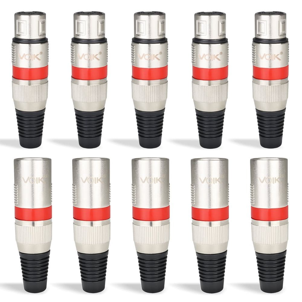 Kit 10 Conectores XLR Macho e Fêmea Voik PVK-MV Metal Vermelho