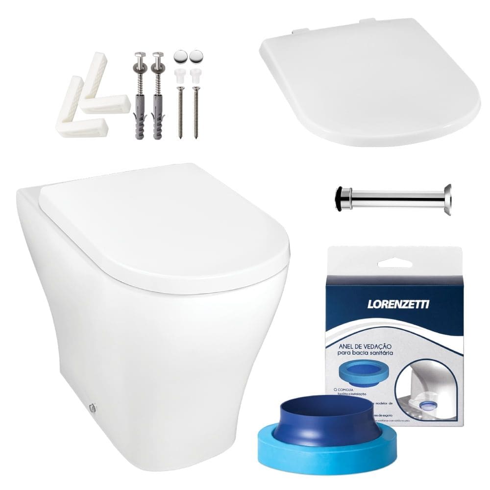 Combo Vaso Sanitário Convencional Loren Class Branco com Assento e Kit Instalação - LORENZETTI